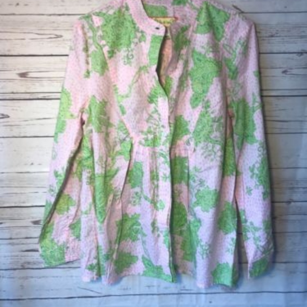 Lilly &Van Pink Floral Print Button Front Blouse